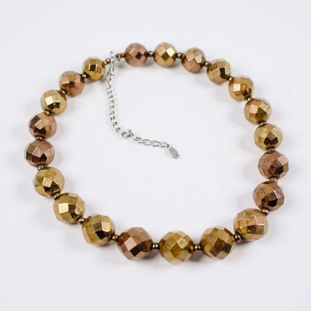 Esmor Bronze Metallic Faceted Beaded Choker Necklace‎